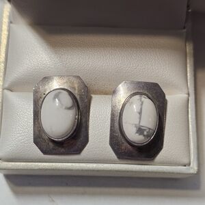 Sterling Silver 925 With White Howlite Oval Stone Cufflinks